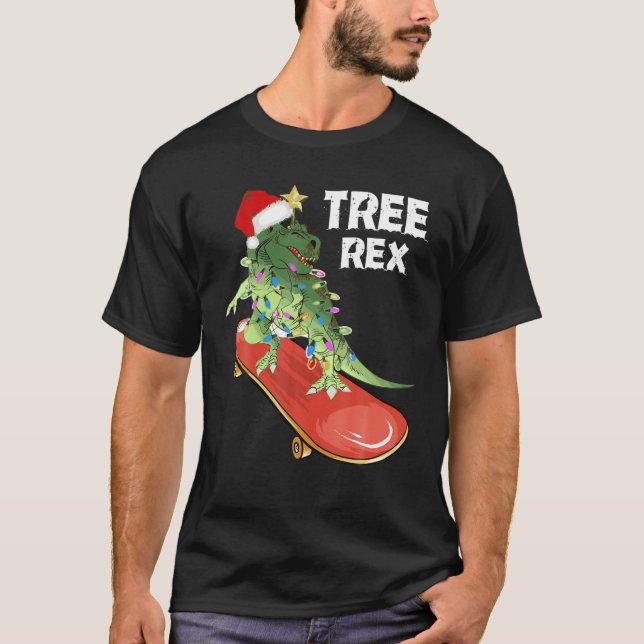 TREE REX DINOSAUR CHRISTMAS PAJAMAS MEN KIDS XMAS T-Shirt (Front)