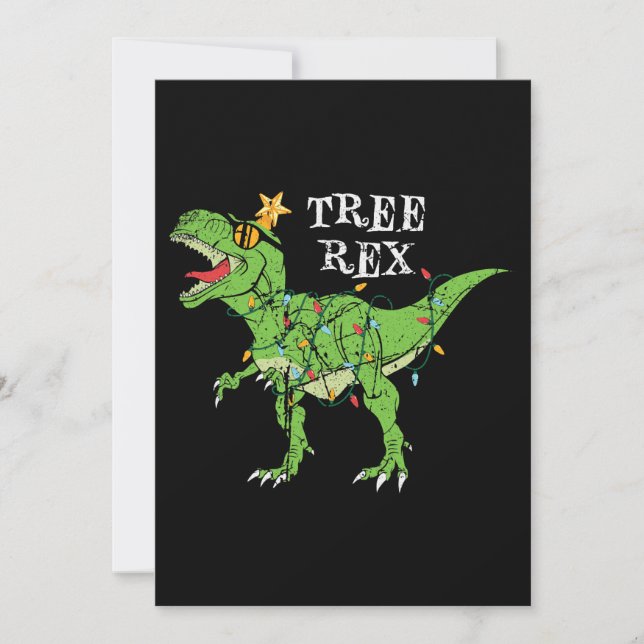 Tree Rex Dinosaur Funny Cute Christmas Pajama Xmas Invitation (Front)