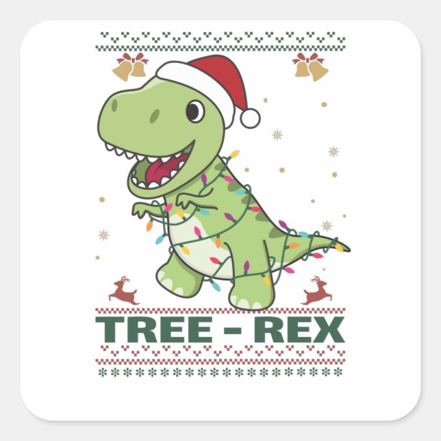 Tree-Rex Funny Dinosaur Pun T-Rex Square Sticker (Front)