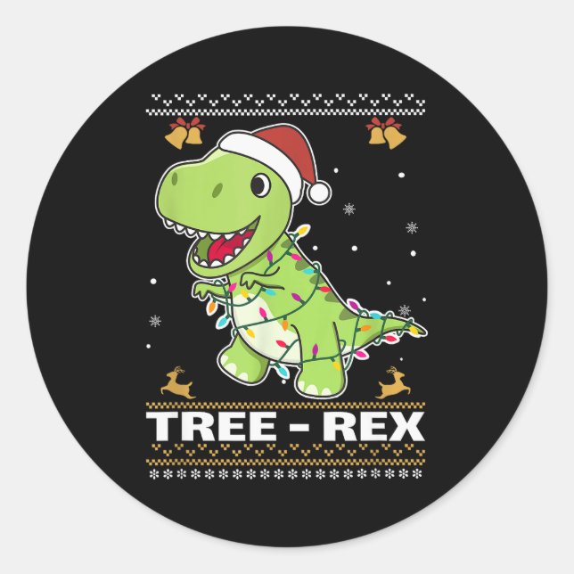 Tree Rex Funny Tyrannosaurus Rex Christmas Pun  Classic Round Sticker (Front)