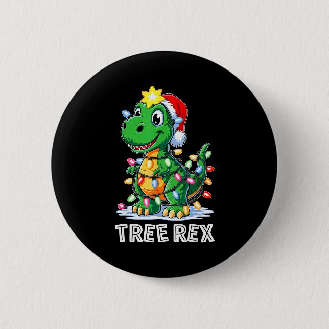Tree Rex Funny Xmas T Rex Christmas Dinosaur Boys  2 Inch Round Button (Front)