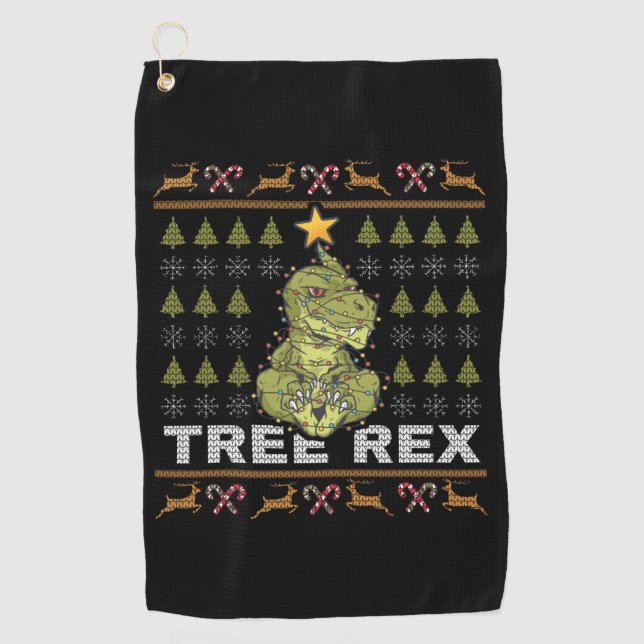 Tree Rex I Ugly Christmas Sweater   Golf Towel (Front)
