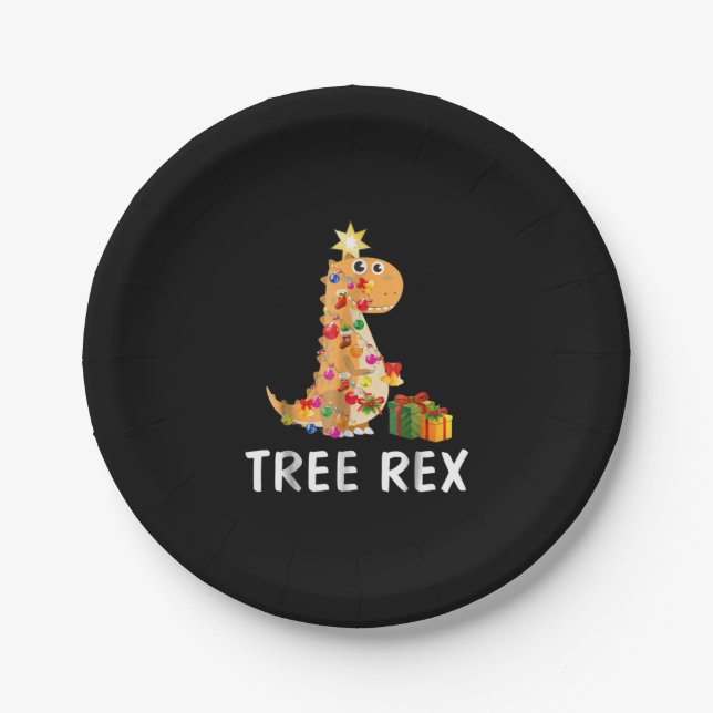 Tree Rex Pun Christmas Dinosaur   Paper Plate (Front)