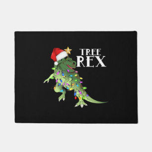 TREE REX SANTA HAT DINOSAUR CHRISTMAS LIGHTS T-SHI DOORMAT