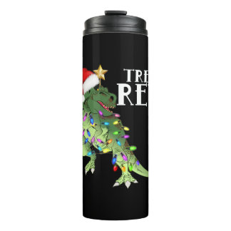 TREE REX SANTA HAT DINOSAUR CHRISTMAS LIGHTS T-SHI THERMAL TUMBLER