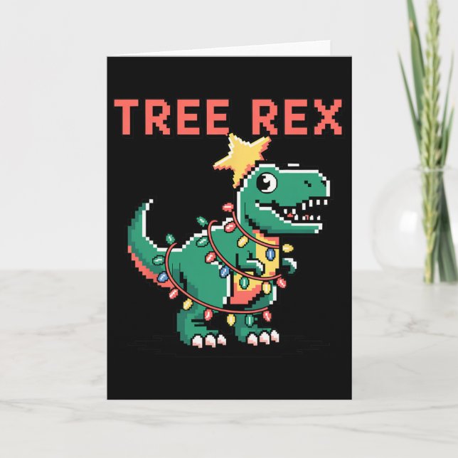 Tree Rex Ugly Christmas Sweater Dinosaur Christmas Card (Front)