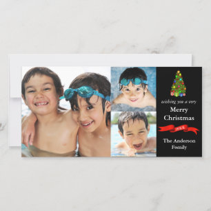 Tree/Ribbon 3 Photos Christmas - Photo Card