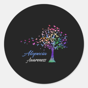 Tree Ribbon Alopecia Awareness Classic Round Sticker