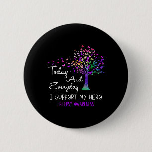 Tree Ribbon I Support My Hero Epilepsy Awareness  2 Inch Round Button
