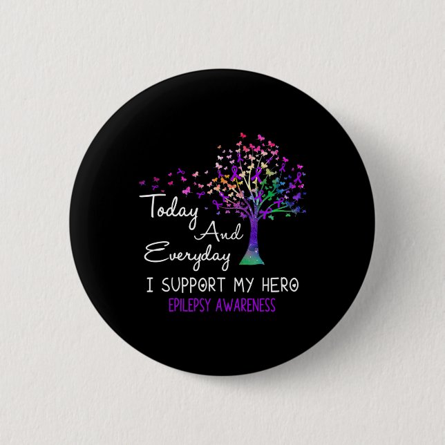 Tree Ribbon I Support My Hero Epilepsy Awareness  2 Inch Round Button (Front)