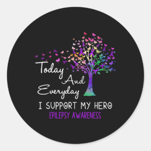 Tree Ribbon I Support My Hero Epilepsy Awareness Classic Round Sticker