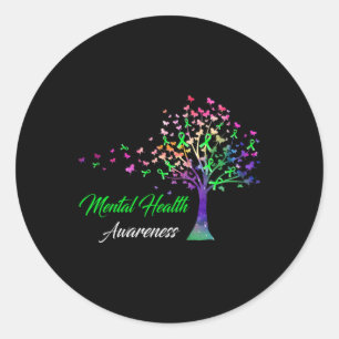 Tree Ribbon Mental Health Awareness  Classic Round Sticker