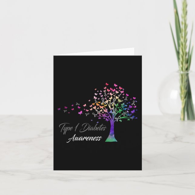 Tree Ribbon Type 1 Diabetes Awareness  Card (Front)