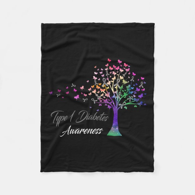 Tree Ribbon Type 1 Diabetes Awareness  Fleece Blanket (Front)