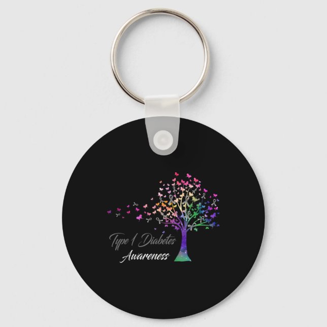 Tree Ribbon Type 1 Diabetes Awareness  Keychain (Front)