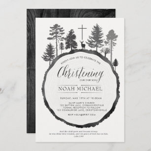 Tree Ring with Deer Christening Invitation