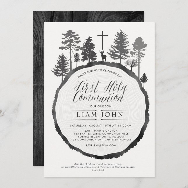 Tree Ring with Deer Communion Invitation (Front/Back)