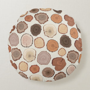 Tree Rings Forest Doodle Pattern Round Pillow