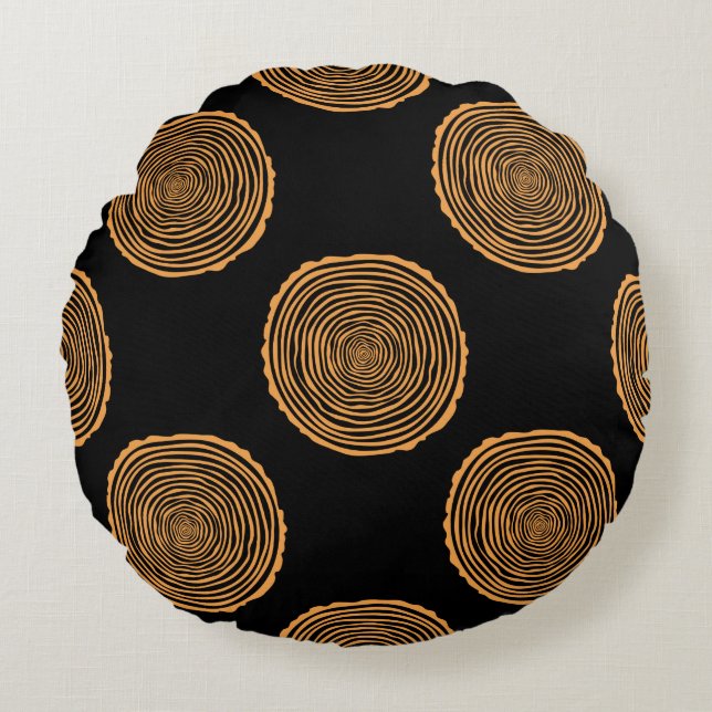 Tree Rings Seamless Pattern. Saw cut tree trunk ba Round Pillow (Front)