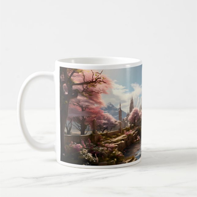 Tree, River And Palace In Another World Coffee Mug (Left)