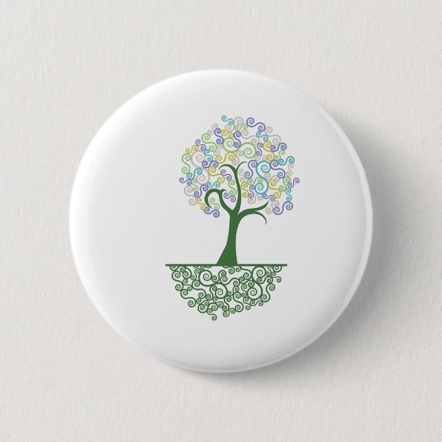 Tree ~ Roots of Life Colourful Scroll Trees 2 Inch Round Button (Front)