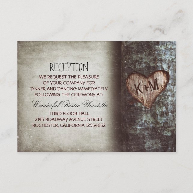 tree rustic wedding reception & driving directions enclosure card (Front)