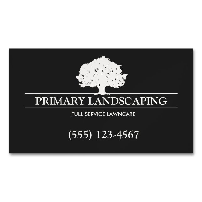 Tree Service and Lawn Care Landscaper Black  Magnetic Business Card (Front)