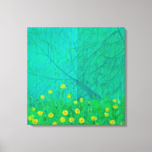 Tree Shadows & Dandelions, Summer Flowers Painting Canvas Print