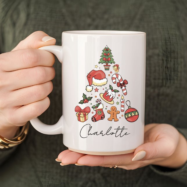Tree-shaped Christmas mug, Custom Christmas mug (tree-shaped Christmas mug, merry Christmas mug, Christmas vibes mug, festive mug, holiday mug)