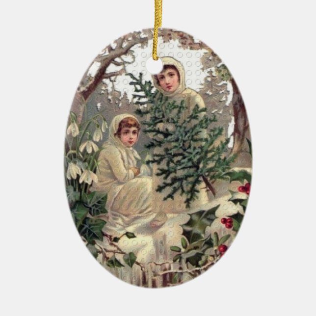 Tree Shopping Ceramic Ornament (Front)