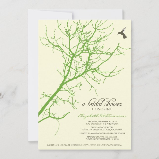 Tree Silhouette Bridal Shower Invitation (lime) (Front)