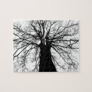 Tree Silhouette in Black and White Jigsaw Puzzle