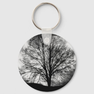 Tree Silhouette in Front of a Full Moon Keychain
