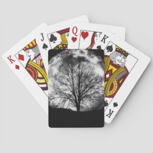 Tree Silhouette in Front of a Full Moon Playing Cards