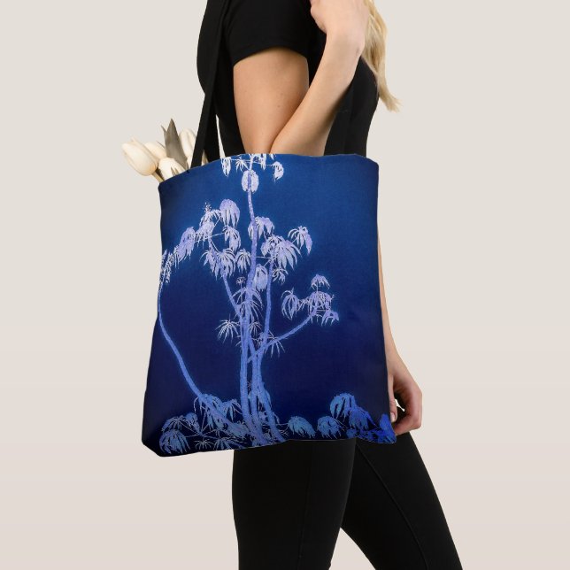 Tree Silhouette In Royal Blues Tote Bag (Close Up)