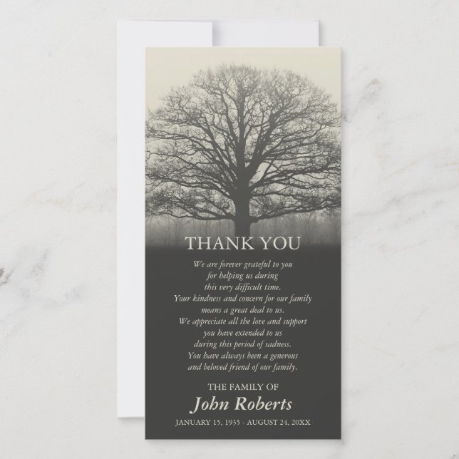 Tree Silhouette Memorial Service Thank You Card (Front)