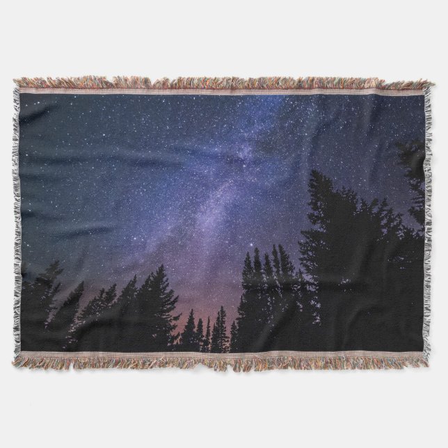 Tree Silhouette Night Sky Galaxy Throw Blanket (Front)