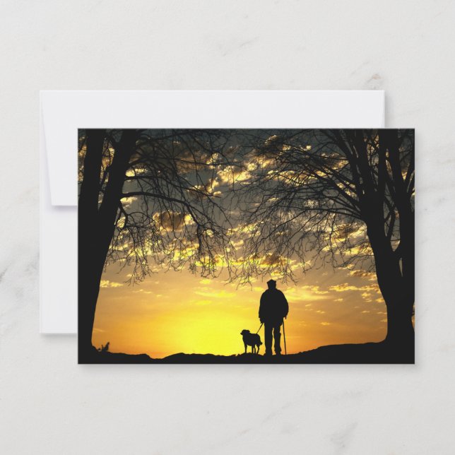 Tree Silhouette of Man and Dog at Sunset Thank You Card (Front)