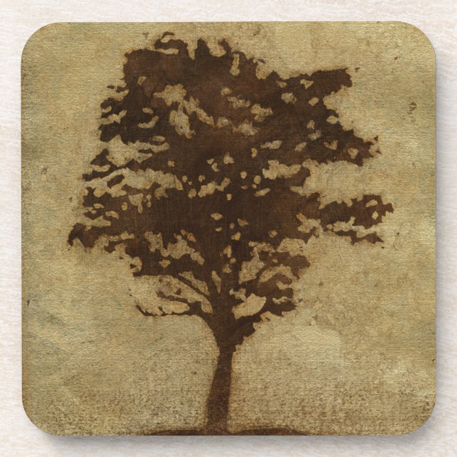 Tree Silhouette on Bronze Background Coaster (Front)