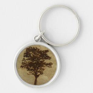 Tree Silhouette on Bronze Background Keychain