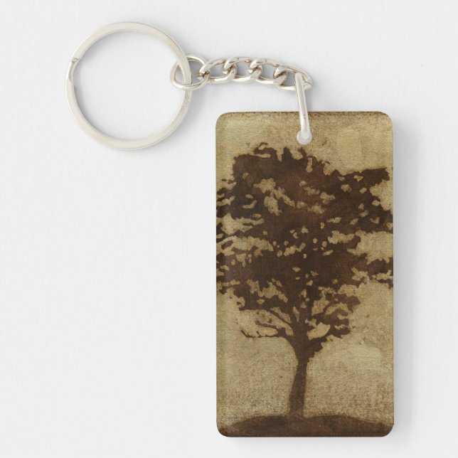 Tree Silhouette on Bronze Background Keychain (Front)