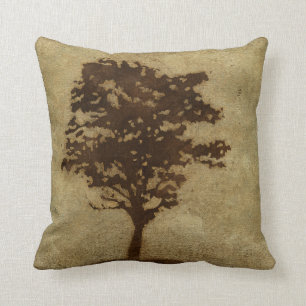 Tree Silhouette on Bronze Background Throw Pillow