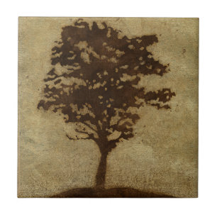 Tree Silhouette on Bronze Background Tile
