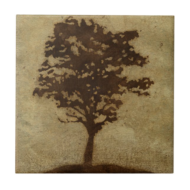 Tree Silhouette on Bronze Background Tile (Front)