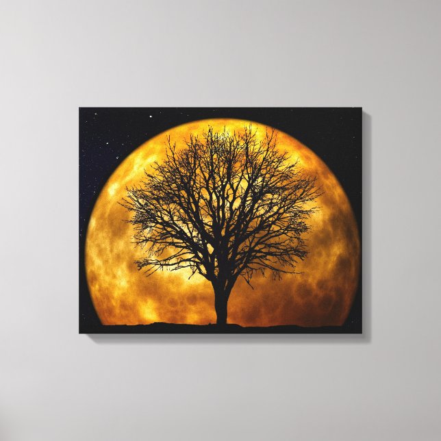 Tree Silhouette On Moon Canvas Print (Front)