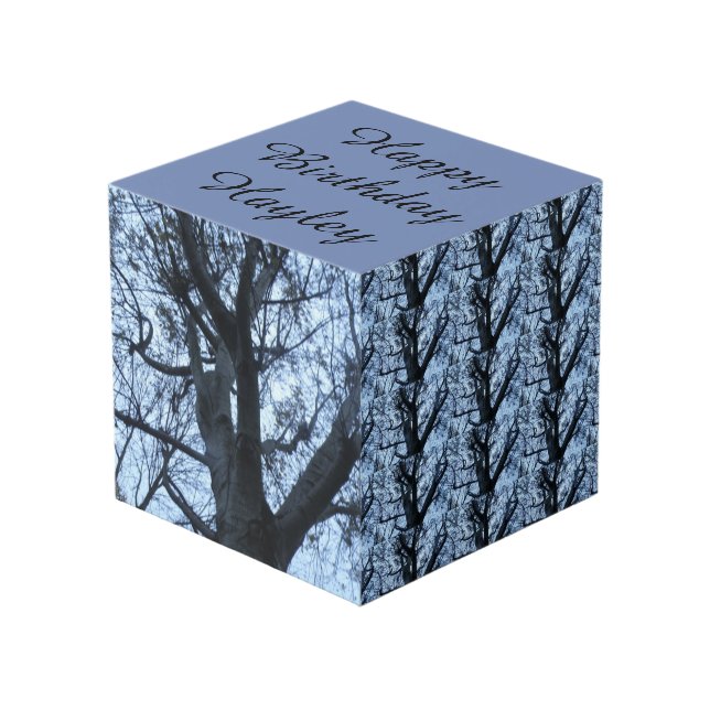 Tree Silhouette Photograph Personalized Cube (Front Angled)
