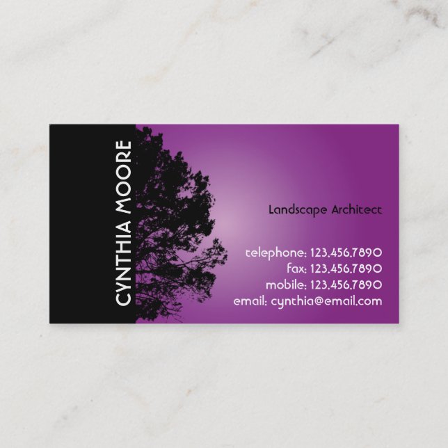 Tree Silhouette - Purple Business Card (Front)