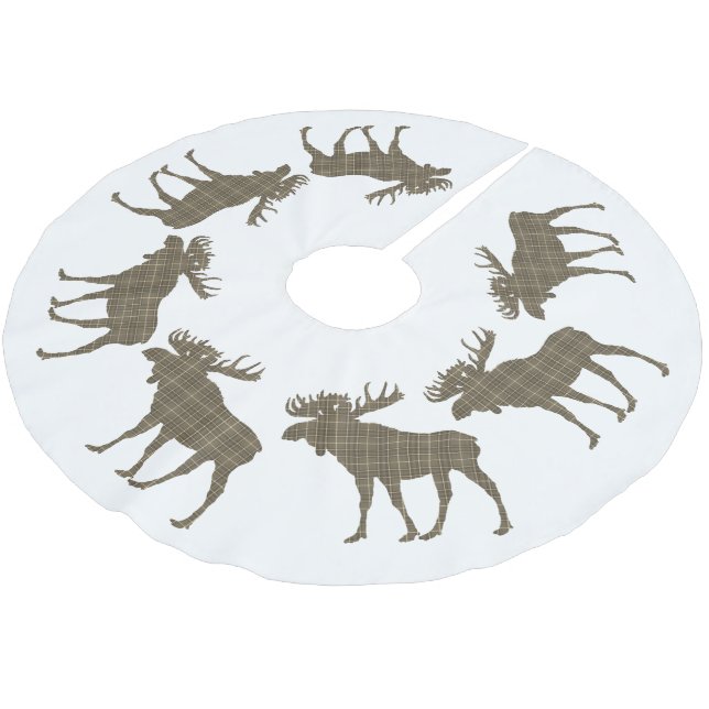 Tree skirt Christmas brown plaid moose (Angled)