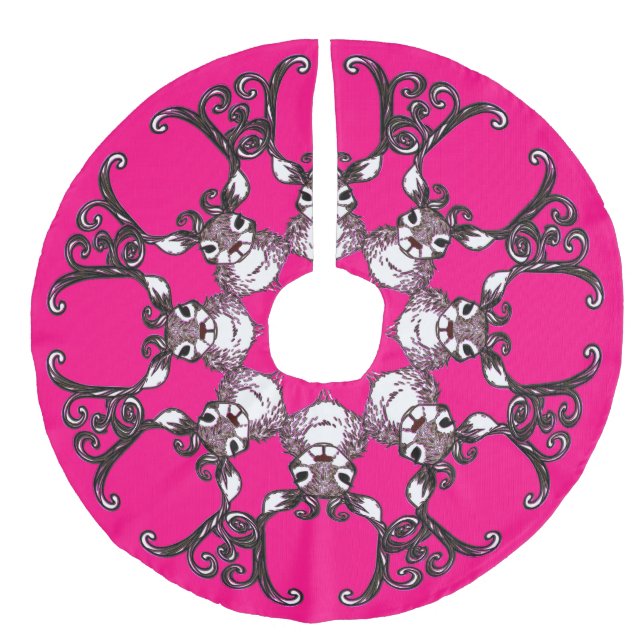 Tree skirt Cute Reindeer brown deer cottage pink (Front)