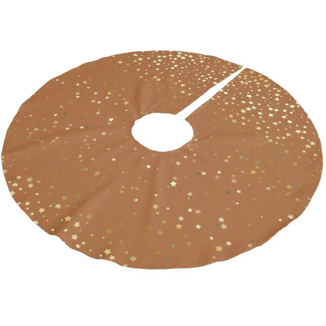 Tree Skirt-Gold Stars Brushed Polyester Tree Skirt (Angled)